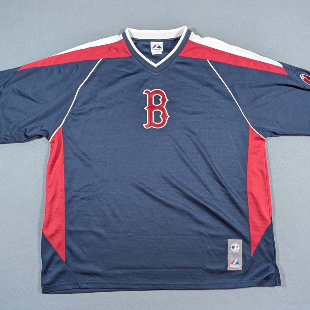 Majestic Boston Red Sox Jersey Shirt Mens XL Navy Red MLB Mesh V-Neck 3321